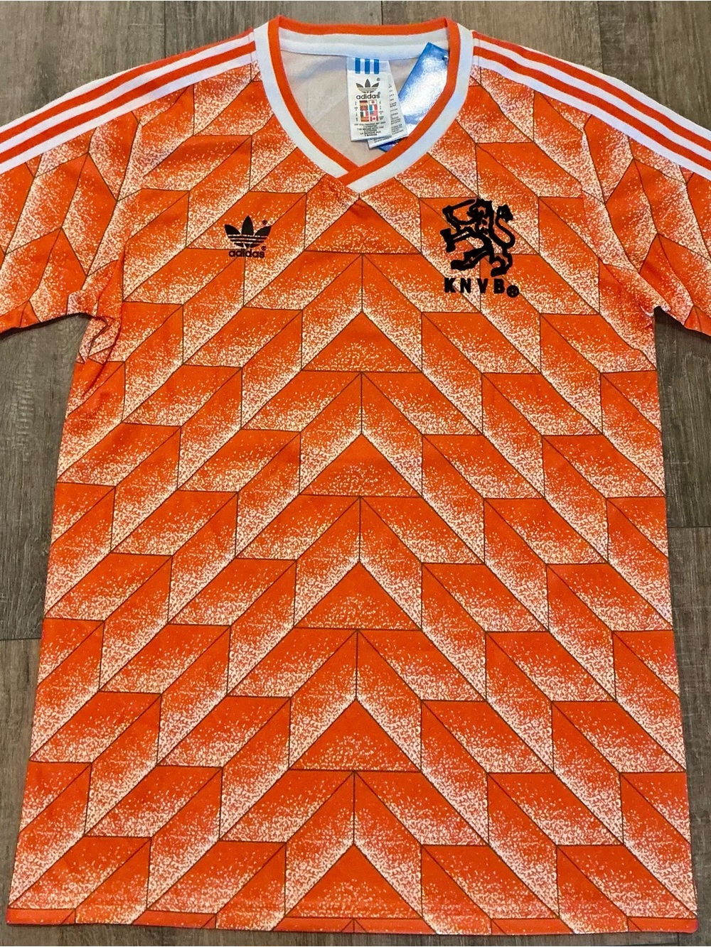 Bergkamp Orange and White KNVB Netherlands Graphic Soccer Jersey